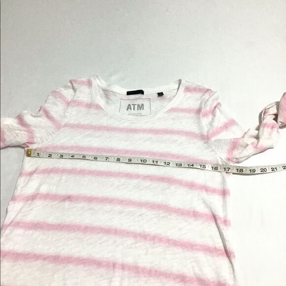 ATM Tye-Dye Pink & White Stripe Distressed T-Shirt - Picture 7 of 11